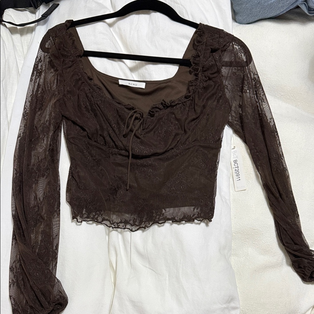Elegant Brown Lace Top